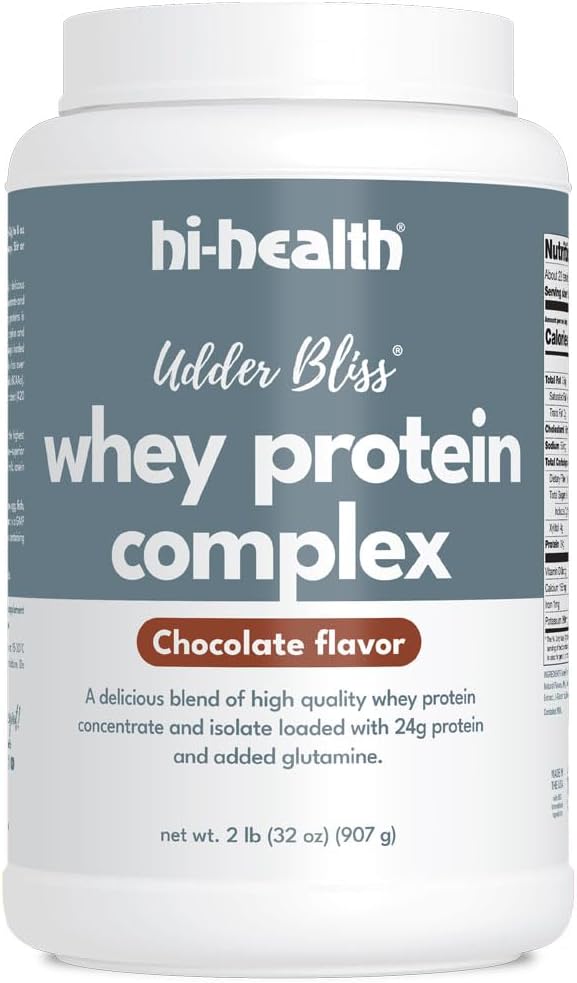 Udder Bliss Whey Protein Complex Powder, Blend of Bioavailable Whey Protein Concentrate and Isolate with Added Glutamine, Chocolate (2 Pounds)