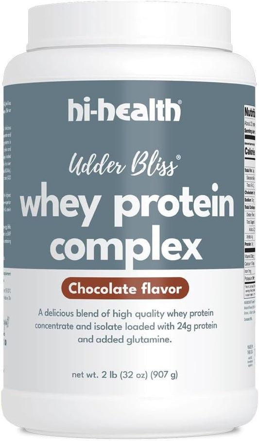Udder Bliss Whey Protein Complex Powder, Blend of Bioavailable Whey Protein Concentrate and Isolate with Added Glutamine, Chocolate (2 Pounds)