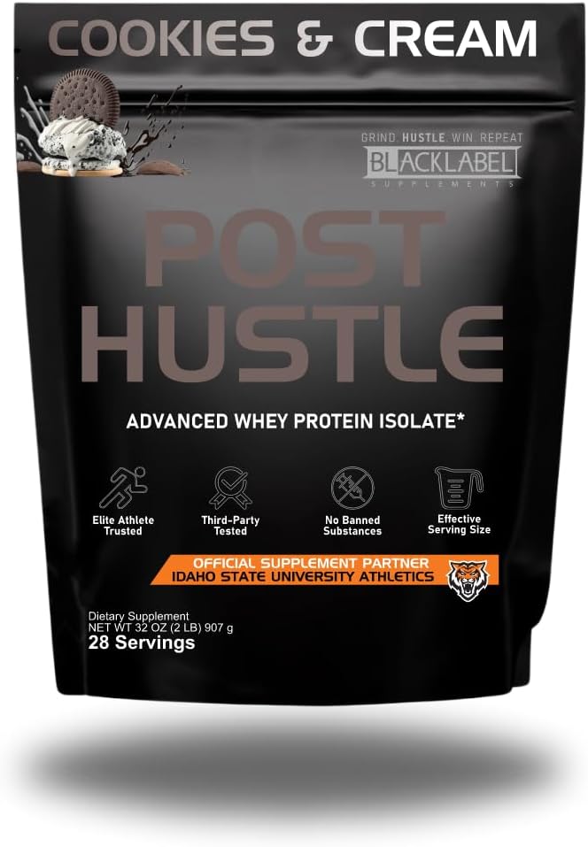 Blacklabel Supplements Post Hustle Post Workout Protein Powder, 30 Servings – NSF Certified for Sport Whey Isolate Protein Powder with Digestive Enzymes – Cookies & Cream