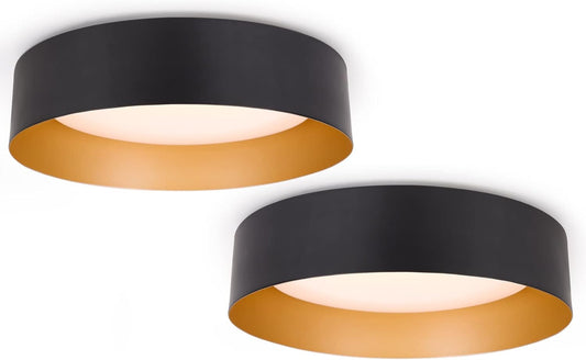Bargeni Flush Mount Ceiling Lights,12.5 inch Ceiling Light Fixture,3000K\/18W, Matte Black with Champagne Gold Inside Finish,Flush Mount Light Fixture for Balcony,Outdoor,Kitchen,ETL Listed-2 Pack