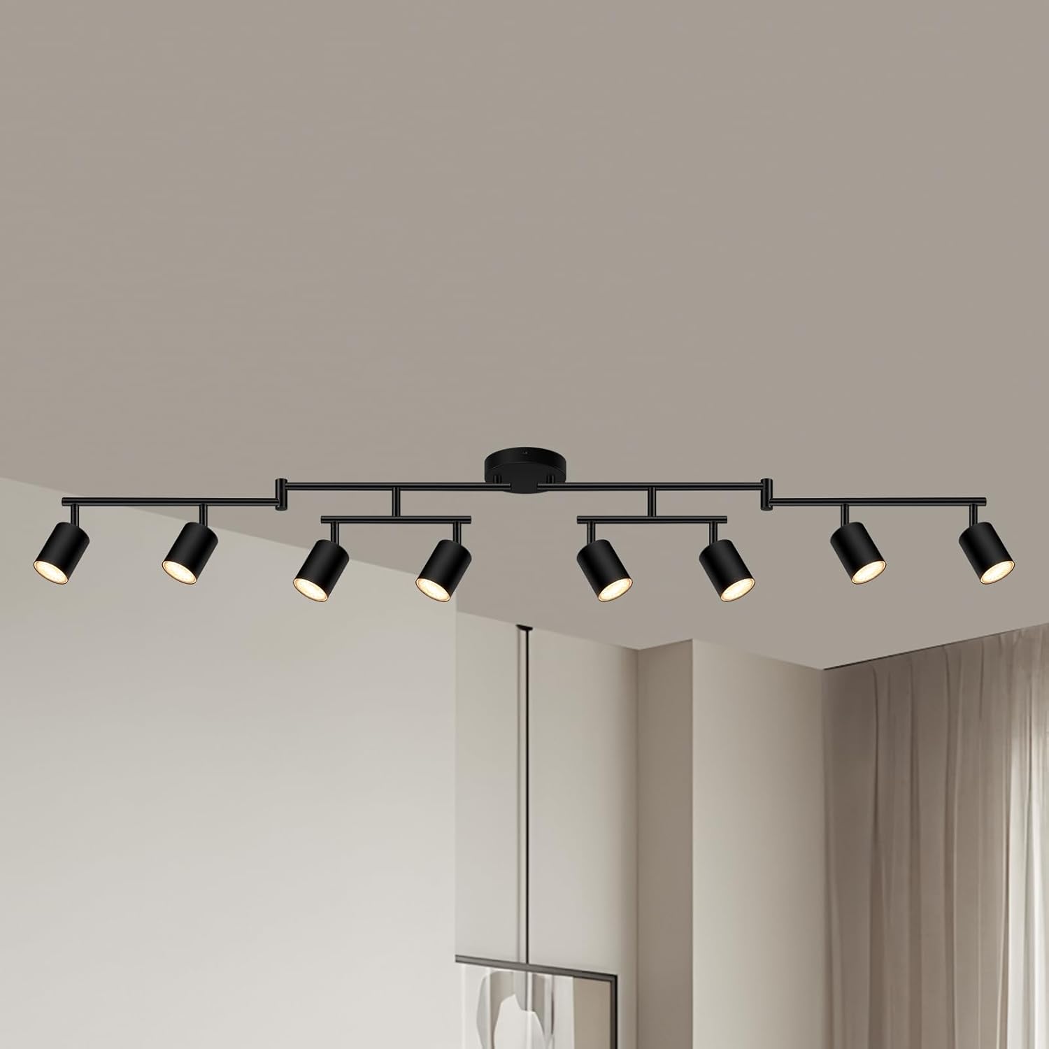 AUQUEE 8 Light Track Lighting Fixtures Ceiling, Matte Black Kichen Track Lighting Fixtures, Rotatable Light Heads, Adjustable Modern LED Track Lights for Kitchen\/Hallway, No GU10 Bulb