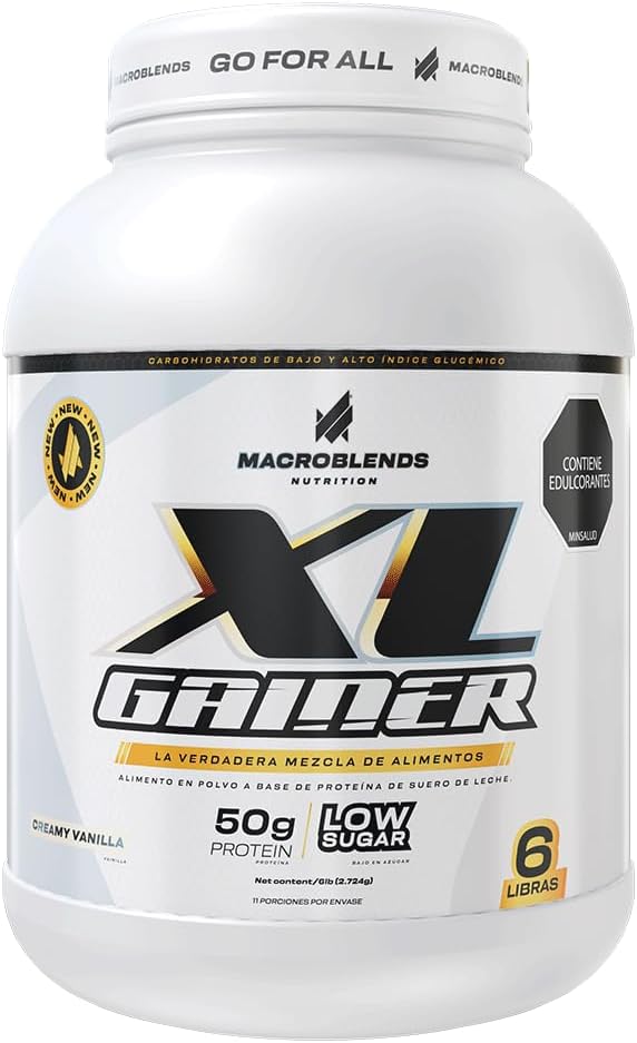 Macroblends XL Gainer Whey Protein Powder, Creamy Vanilla, 50g Protein, Low Sugar, 6 lb