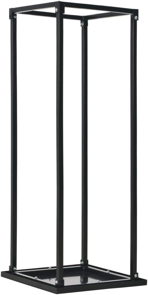 Black Steel Firewood Rack with Base for Outdoor or Indoor Use 37x37x113 cm Ventilated Firewood Storage Shelf Metal Log Store Holder Stand Set(