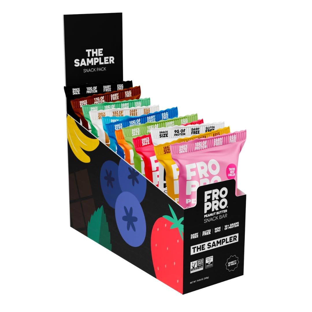 FROPRO Snack Bar - Peanut Butter Snack Bars - Gluten Free, Dairy Free, Soy Free, Non GMO, Plant Based Protein Snacks Bar - Crave-worthy & Great On-the-Go | Variety, 12 Flavors, 12 Pack