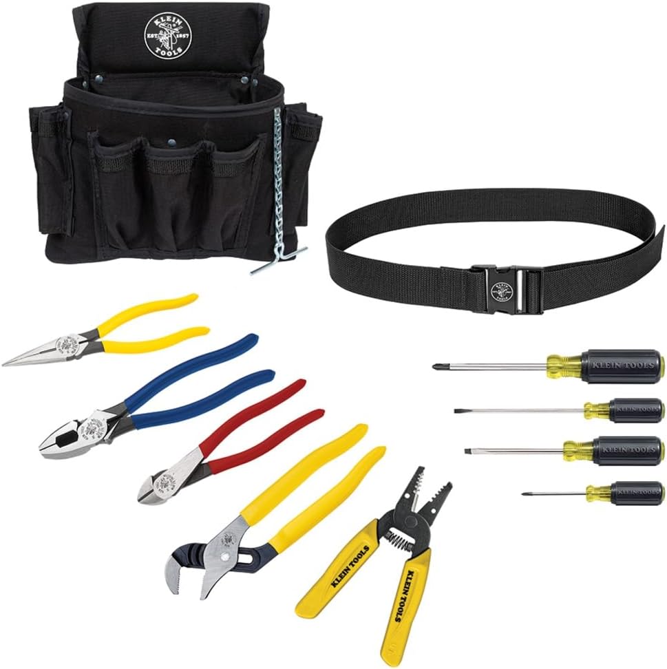 Klein Tools 92911 Tool Kit, Apprentice Tool Set , 4 Pliers, Wire Stripper and Cutter, 4 Screwdrivers, Belt and Pouch, 11-Piece