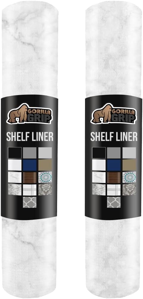 GORILLA GRIP Slip Resistant Drawer and Shelf Liner 2 Pack, Non Adhesive Water Resistant, Easy Clean and Trim, Smooth Surface Liners for Kitchen Cabinet, Shelves, Drawers, Pantry, 12 IN x 20 FT, Marble