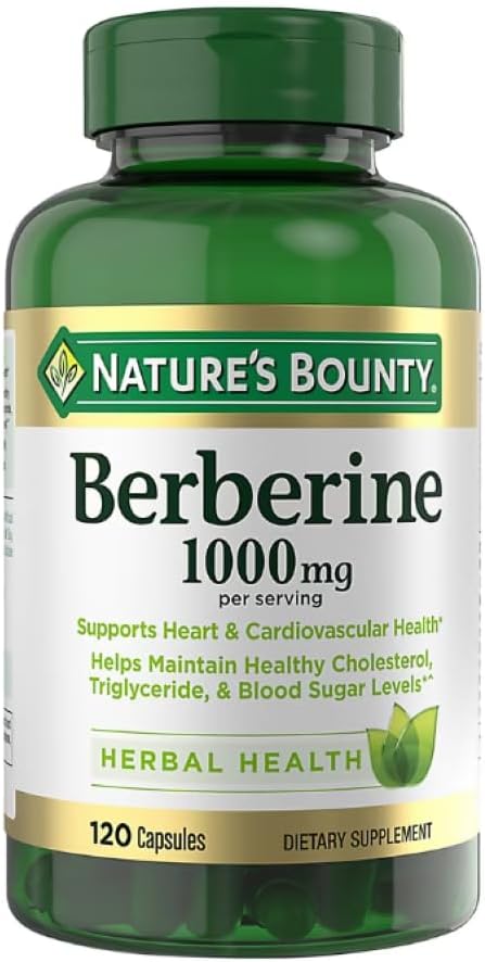 Nature's Bounty Berberine 1000mg Dietary Supplement for Heart and Blood Sugar Support – 120 Capsules