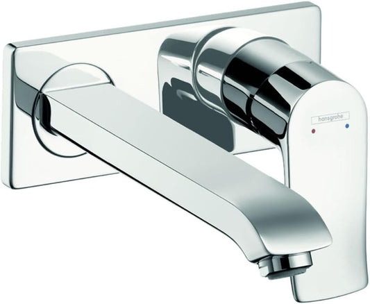 hansgrohe Metris Modern Premium Easy Install 1 2-Hole Wall Mounted Bathroom Faucet in Chrome, 31086001