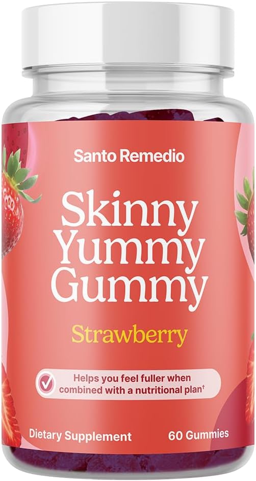 Santo Remedio, Entalla, Skinny Yummy Gummy, Nutritional Supplement, Gummy Fiber for Digestive Gut Support, 60 Fiber & Prebiotic Gummies, Strawberry Flavor, 30 Servings