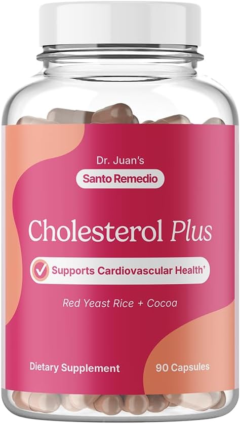Santo Remedio Cholesterol Plus, Dietary Supplement with Red Yeast Rice & Cocoa, Supports Cardiovascular Health, Gluten-Free, Non-GMO, 30 Servings