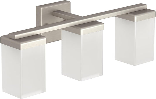 Moen YB8863BN 90 Degree 3-Light Dual-Mount Bath Bathroom Vanity Fixture with Frosted Glass, Brushed Nickel