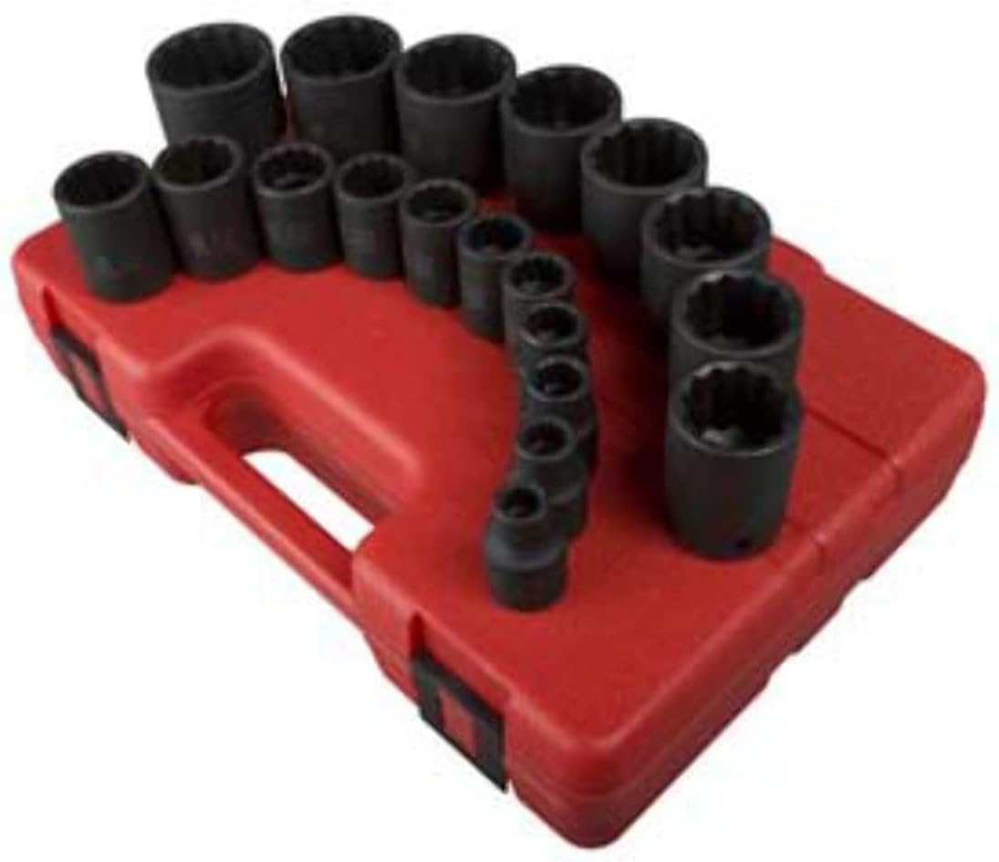 SUNEX TOOLS 2819 1\/2-Inch Drive 12-Point SAE Impact Socket Set, 19 Piece