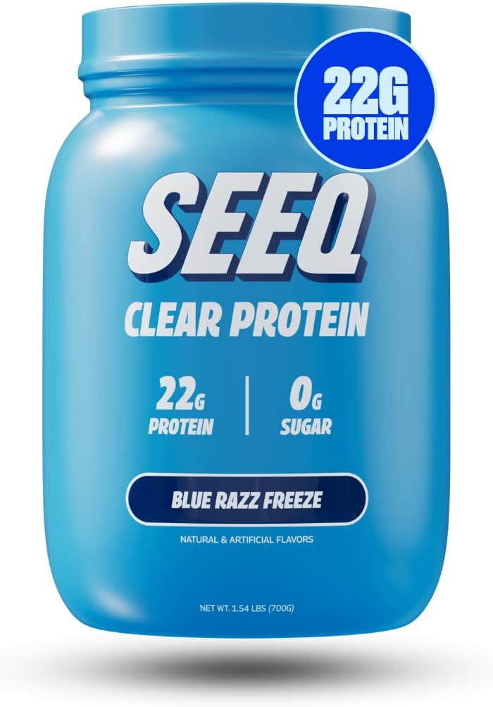 SEEQ Clear Protein Powder - Blue Razz Freeze - 25 Servings - 22g Clear Whey Protein Isolate - Zero Sugar - 0g Lactose - Allergen Friendly - GLP1 Support - Bone Health - Muscle Post Workout Recovery