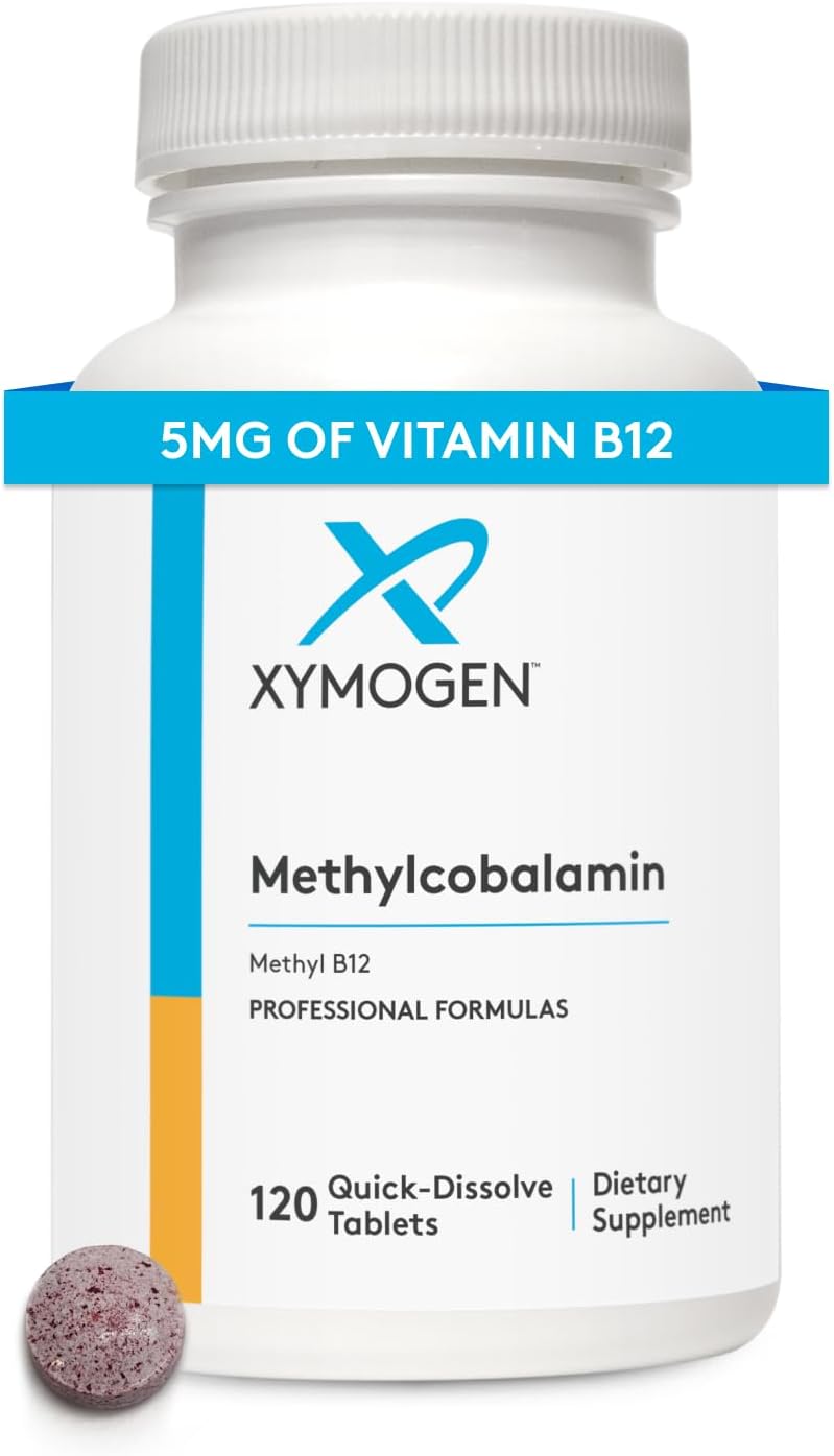XYMOGEN Methylcobalamin 5,000 mcg - Vitamin B12 Supplement in Small, Pleasant-Tasting Tablets - Supports Healthy Methylation, Neurological Health, a Healthy Immune System (120 Tablets)