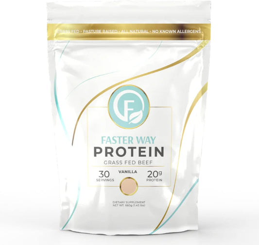 Faster Way - Protein Powder - Hydrolyzed Grass Fed Beef - 20g of Protein Per Serving - Muscle Growth & Recovery - 9 Essential Amino Acids - Sugar, Gluten & Dairy Free - Non-GMO - Vanilla - 30 Servings