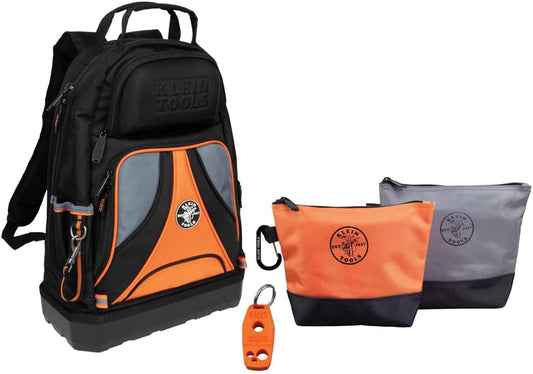 Klein Tools 80038 Backpack Tool Kit, Tradesman Pro Backpack, Zipper Tool Bags, and Magnetizer, 4-Piece