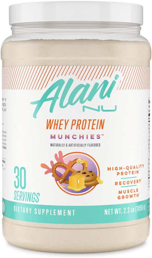 Alani Nu Whey Protein Powder Munchies | 23g Protein with Low Sugar & Digestive Enzymes | Meal Replacement Powder | Low Fat Low Carb Whey Isolate Protein Blend | Low Sugar |30 Servings