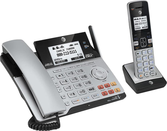 AT&T - TL86103 DECT 6.0 2-Line Expandable Corded/Cordless Phone with Bluetooth Connect to Cell and Answering System - Silver/Black