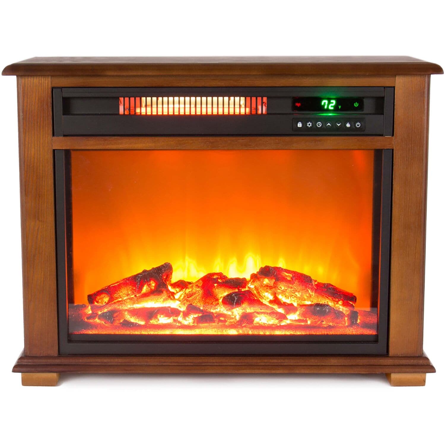 Lifesmart 28.5-in W Brown TV Stand with Infrared Quartz Electric Fireplace FP2042