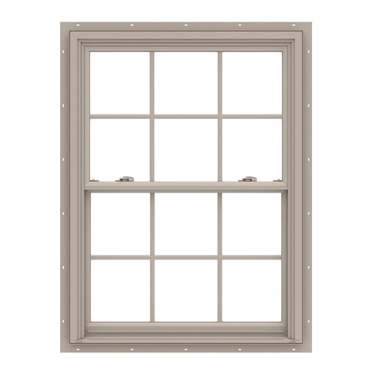 Pella 150 Series 35-1/2-in x 45-1/2-in Fossil Fossil Vinyl New construction Double Hung Window Low-E argon Double Pane Glass with Grids (Full Screen Included)