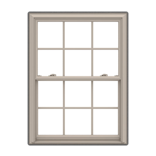 Pella 150 Series 35-1/2-in x 37-1/2-in Fossil Fossil Vinyl Replacement Double Hung Window Low-E argon Double Pane Glass with Grids (Full Screen Included)