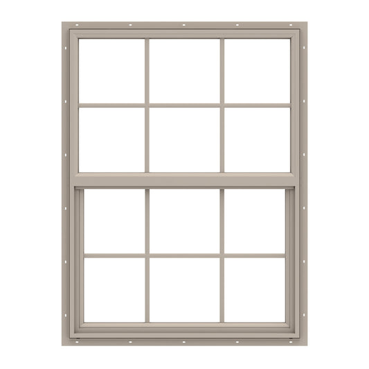 Pella 150 Series Fossil Exterior Vinyl New construction Single Hung Window Low-E argon Double Pane Glass with Grids, (Half Screen Included)