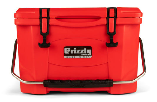 Grizzly Coolers Red 24-Can Insulated Hard Rotomolded Chest Cooler with Drain Plug - Dry Ice Compatible 400011
