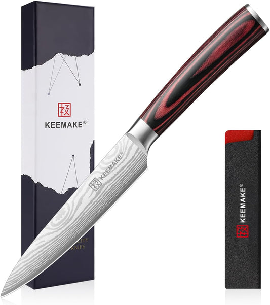 KEEMAKE Kitchen Utility Knife, 5 Inch Chef Knife,Ultra Sharp High Carbon Stainless Steel,Tomato Knife for Fruit and Vegetable Cutting with Ergonomic Handle, Paring Knife for Kitchen