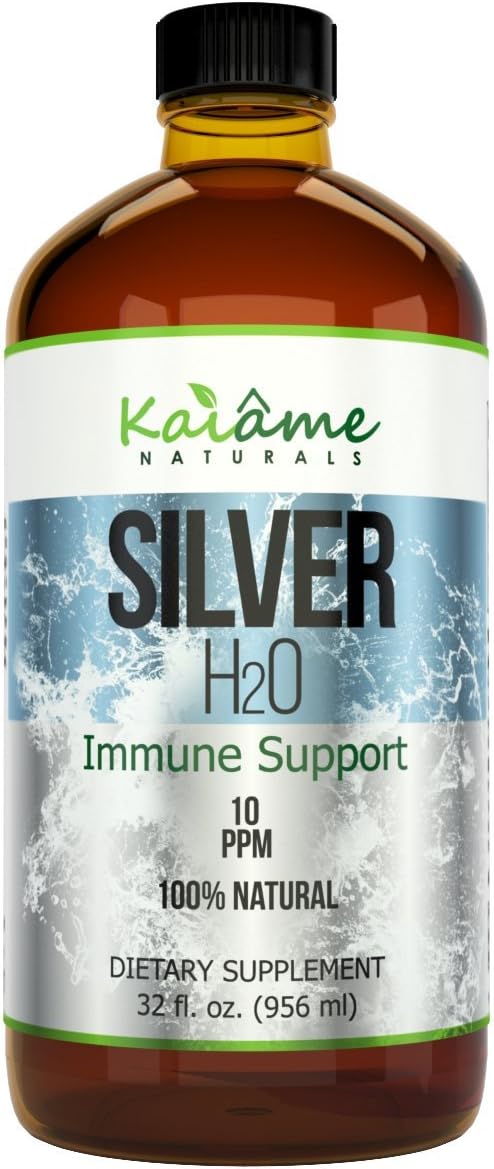 Kaiame Naturals Colloidal Silver, Ionic Silver Solution, 10 PPM, Large 32 oz Glass Bottle, Natural Immune Support Supplement, Safe for Adults, Children, and Pets