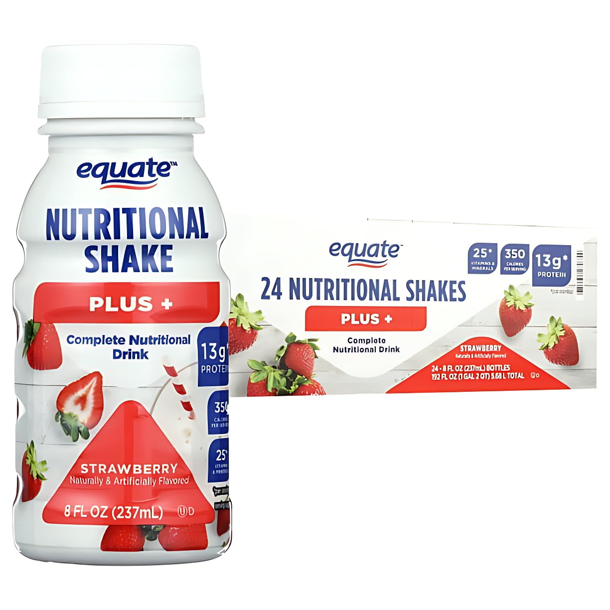 Nutritional Shake Plus, Strawberry, 8 Fl Oz, 24 Count, 25 Vitamins And Minerals, With Calcium And Vitamin D To Support Bone Health