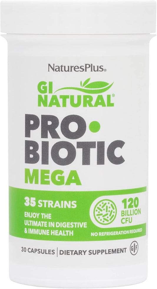 Natures Plus GI Natural Probiotic Mega - 30 Capsules - Digestive & Immune Health - Gluten Free - 30 Servings