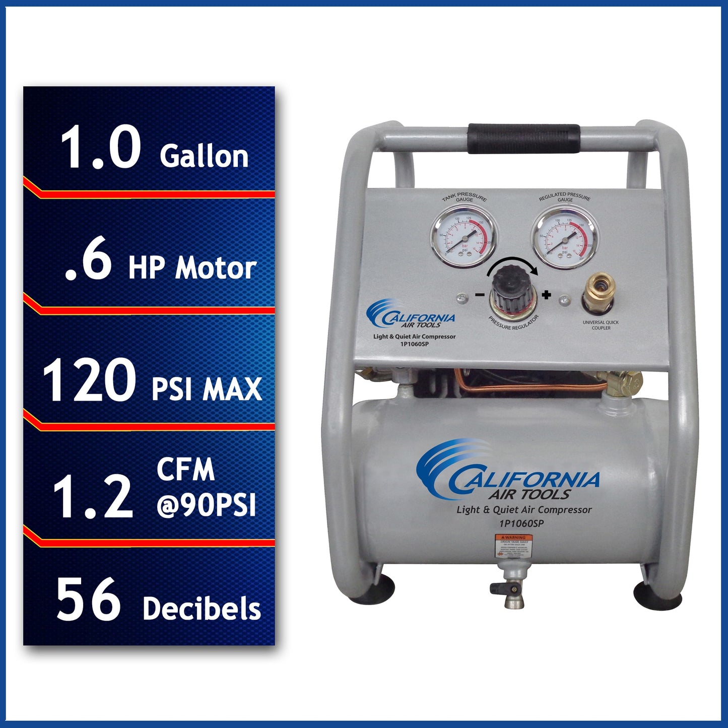 California Air Tools 1-Gallon Portable Electric 120 PSI Hot Dog Air Compressor 1P1060SP