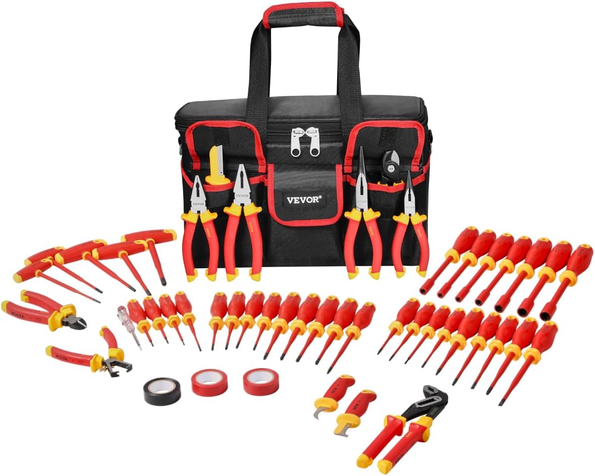 VEVOR Insulated Screwdriver Set, 50-Piece Professional Electrical Screwdriver Set, 1000V Insulated Electrician Tool, with Magnetic Tips, T-Handle Hex Wrench, Screwdriver, Single-Pole Voltage Tester