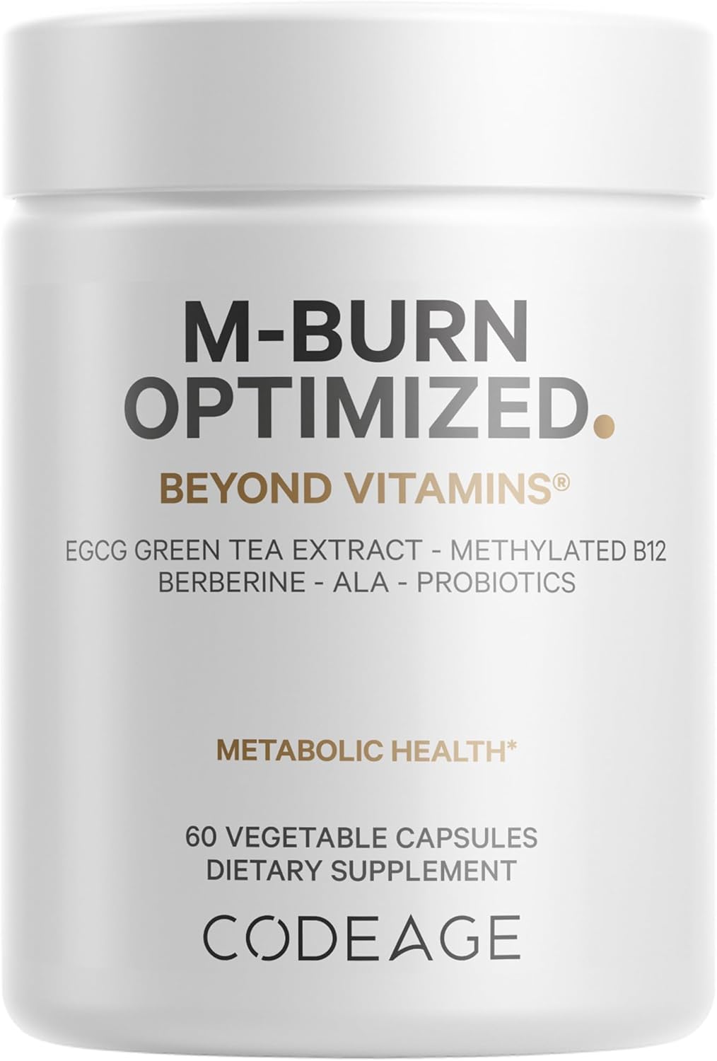 Codeage M-Burn Optimized Supplement - Decaffeinated Green Tea Std. to 50% EGCG, Berberine, Akkermansia, Vitamin B12 - Probiotics - Vitamins - 60 Capsules