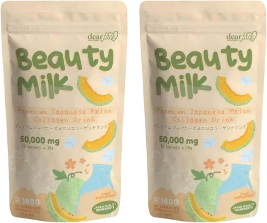 2 Packs Beauty Milk Japanese Collagen Melon Drink - 50,000mg Hydrolyzed Collagen