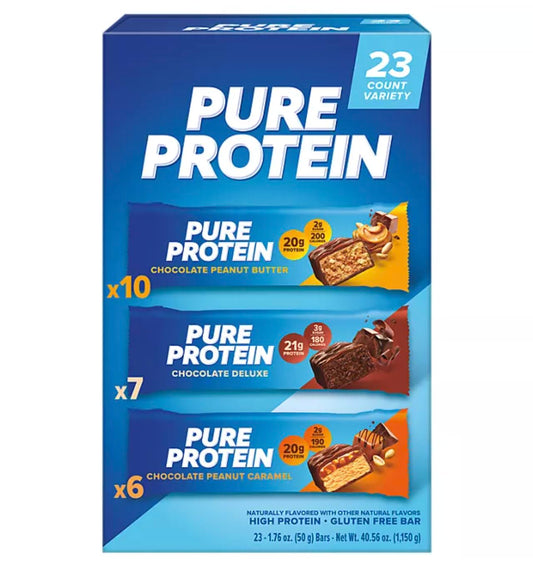 Pure Protein Bars, Nutrient Rich Snacks with High Protein for Energy Support, Minimal Sugar, Gluten-Free, Variety Pack (In NEYUM Packaging) (23 Pack)