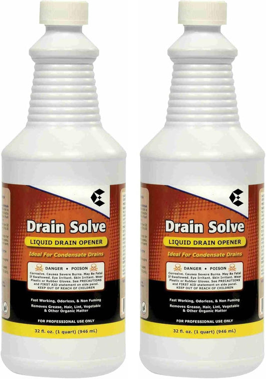 2 Pack 32oz Liquid Drain Opener Cleaner Ready To Use, Unscented, NSF Rated, Clear Perfect For Clogged A/C Condensate Lines, Kitchen, Bathtub, & Lavatory Drains