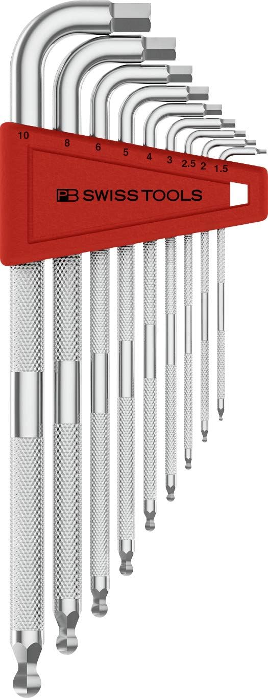 PB Swiss Tools Safety Hex Key L-Wrench Set PB 3212.LH-10 CN | 100% Swiss Made | 9-Piece Allen Set Size 1.5-10 mm with Ball End, in Practical Holder