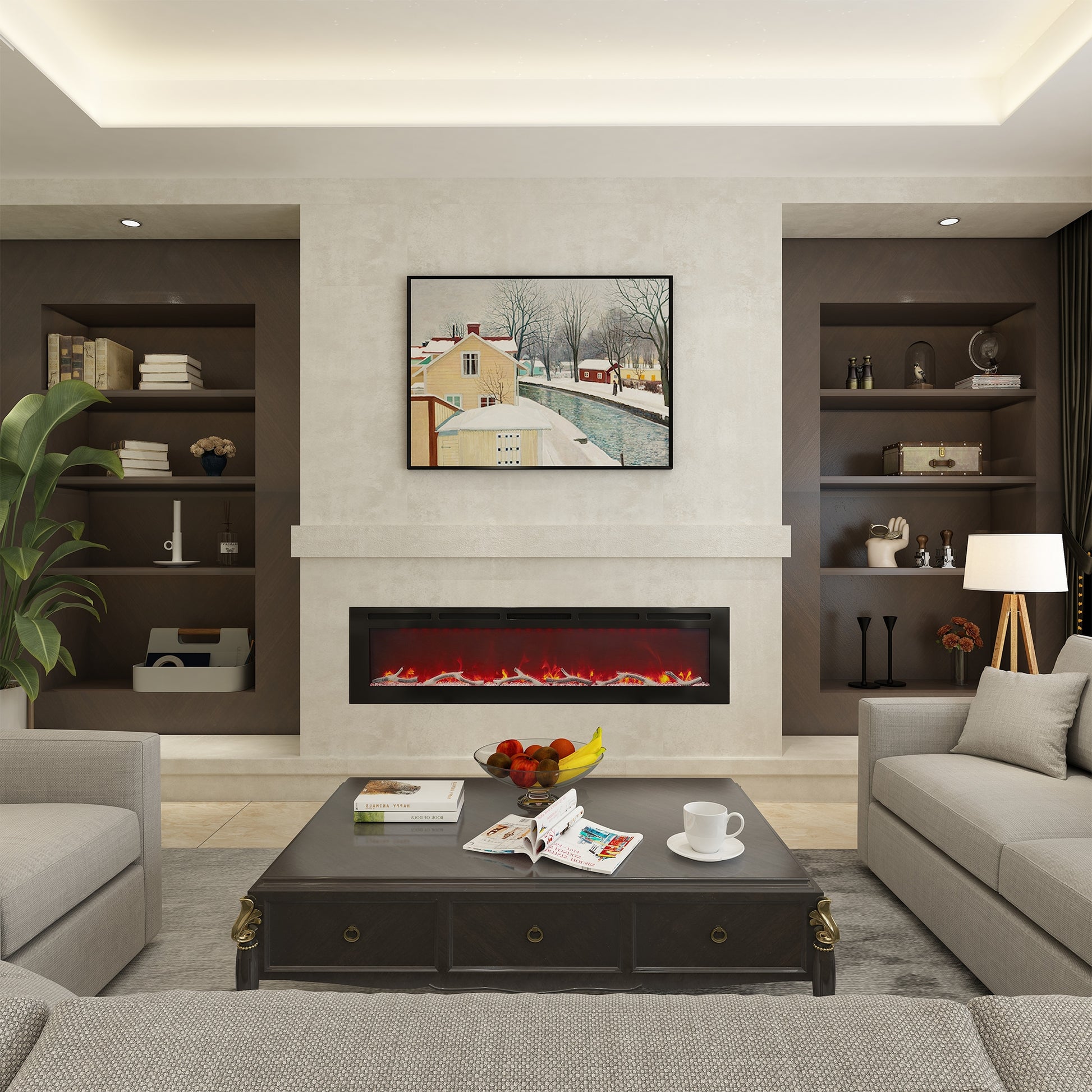 Mondawe 72-in W Black Fan-forced Electric Fireplace WF-ZHX-RFP-72