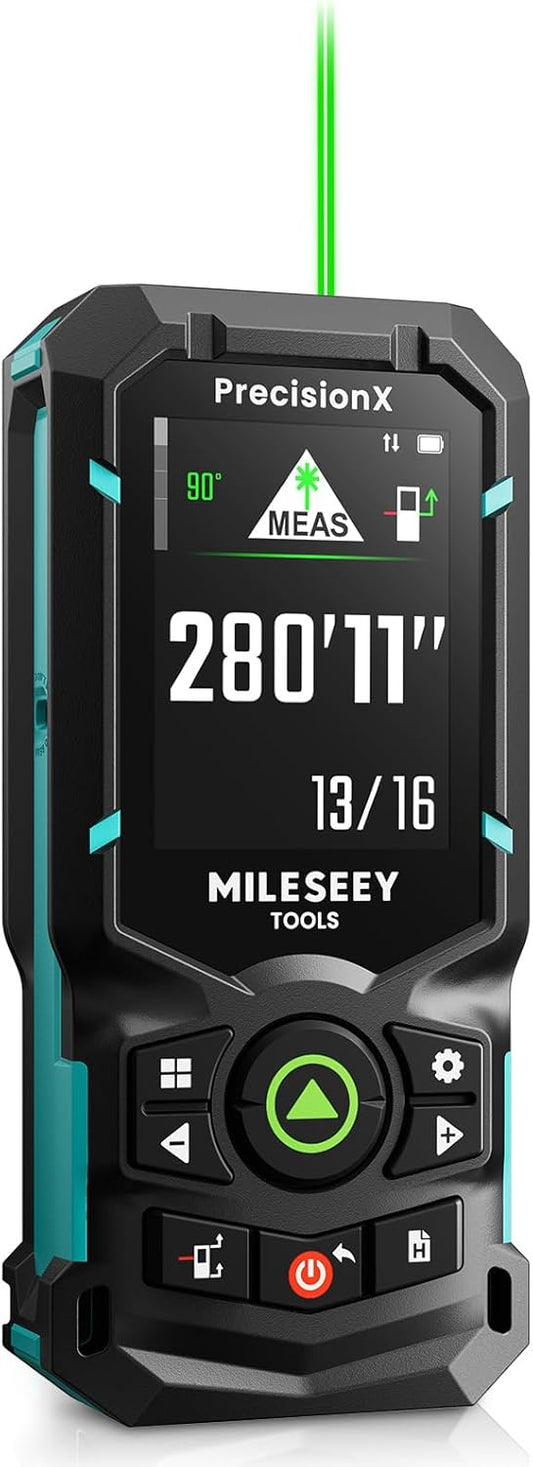 MILESEEY S50 Green-Beam Laser Distance Measure - 400ft Laser Measure, P2P, Side-Laser Alignment, Rechargeable, 2.4" IPS Backlit Display, Area\/Volume Measurement, 8 Units, Indoor&Outdoor
