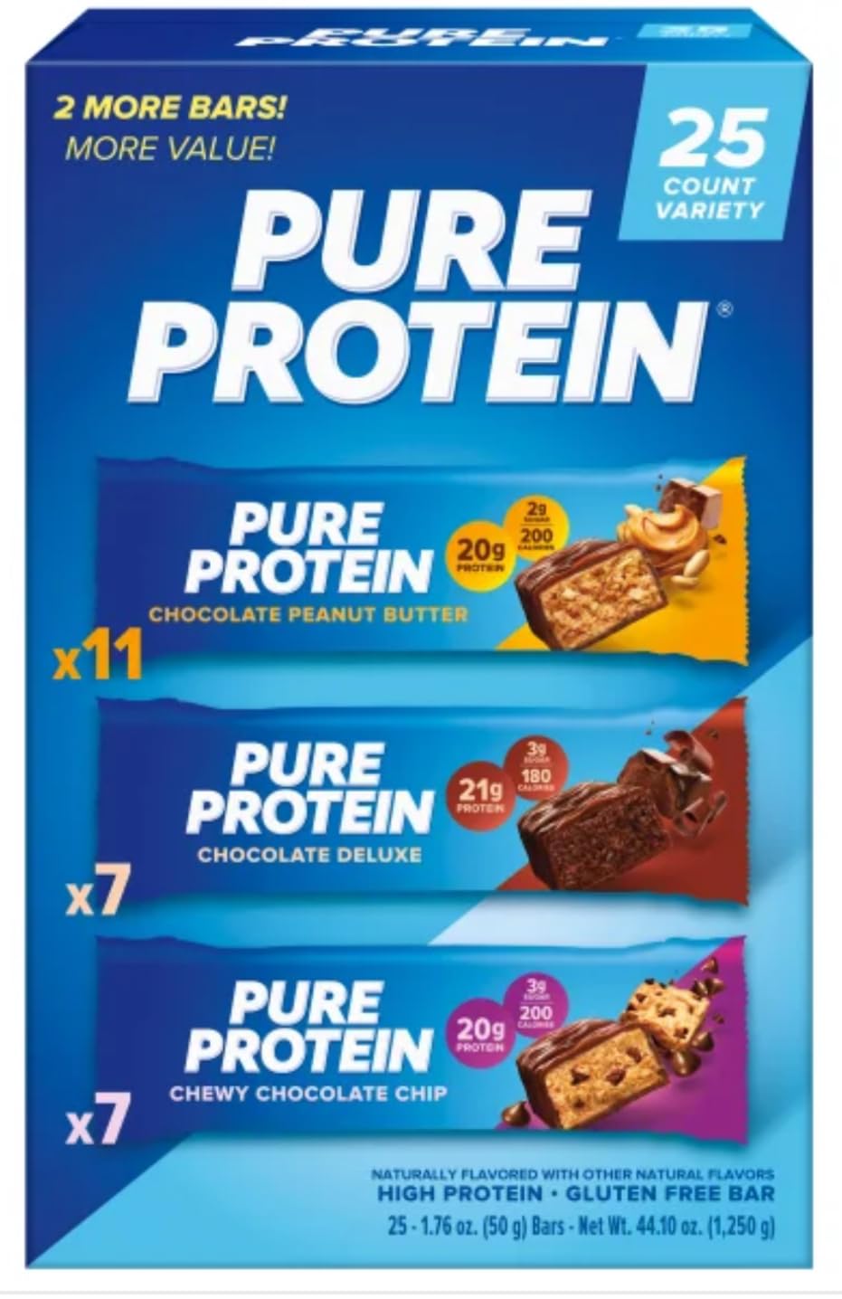 Pure Proteins Bars, Nutrient Rich Snacks with High Protein for Energy Support, Minimal Sugar, Gluten-Free, Variety Pack (In NEYUM Packaging) (25 Pack)