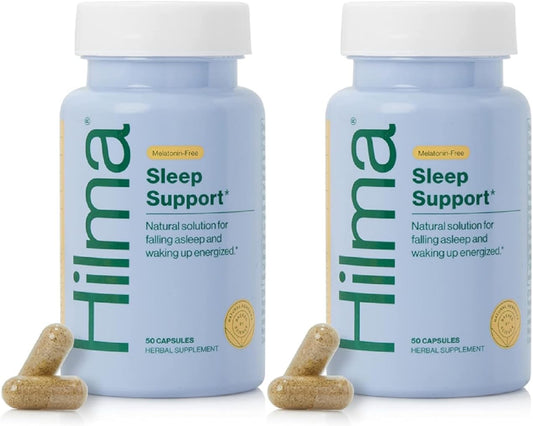 Hilma Sleep Aid Formulated with Magnesium & L-Theanine, Natural Sleep Aids for Adults to Help You Fall Asleep and Stay Asleep Melatonin-Free, Non-Drowsy Next Day Formula, 2 Pack w\/ 100 Vegan Capsules