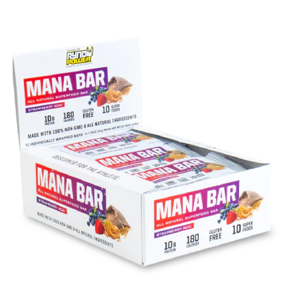 Ryno Power Mana Protein Bar Caddy (12 Servings) 'Strawberry Acai'