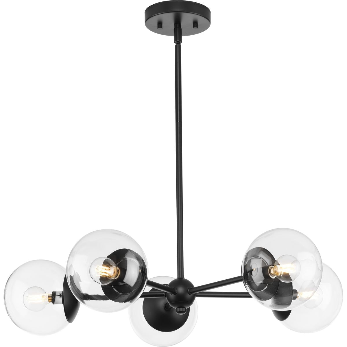 Progress Lighting Atwell 5 -Light Matte Black Mid-century For Use in Bedrooms, Dining Rooms, Foyers, Kitchens, Living Rooms Chandelier