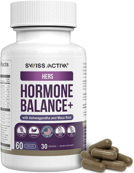 Swiss Activa+ Labs Hormone Balance and Hormone Support for Women | Supplements with Maca, Ashwagandha, Ginseng & B Vitamins | Cortisol Supplements for Women | Energy, Mood & Wellness\u2013 30 Days Supply