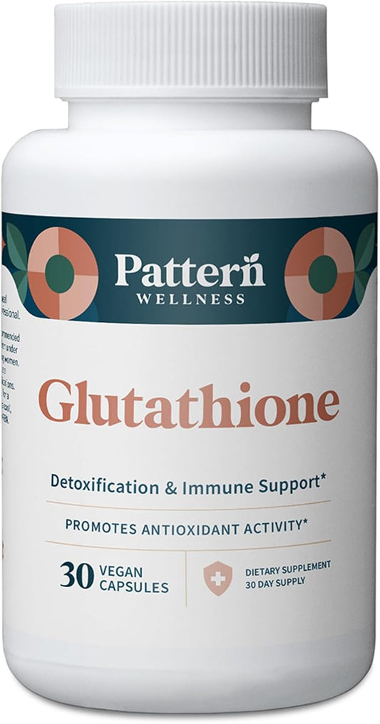 Pattern Wellness Glutathione Supplement - Active Reduced Glutathione Formula with Added Vitamin C - Cell, Antioxidant, + Immune Health Support - 30 Vegan Capsules