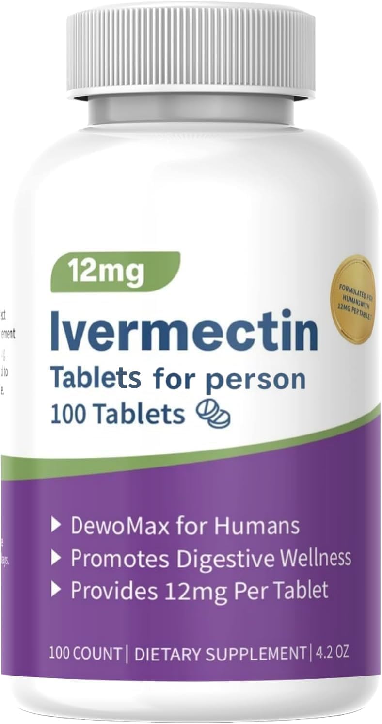 Ivermectin Tablets for Person,12mg, 99% Purity for Gut Health Detox, Promotes Immune & Digestive Support, 100 Tablets