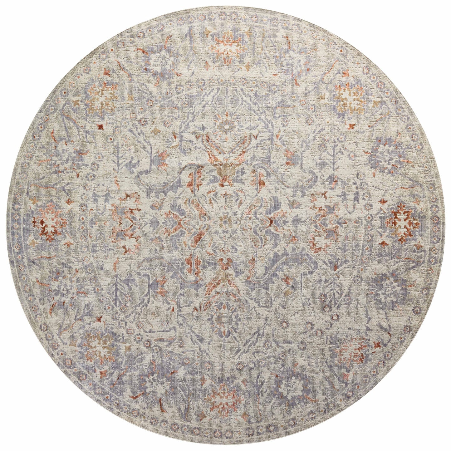 Chris Loves Julia x Loloi Rosemarie 8 x 8 (ft) Loomed Oatmeal / Lavender Round Indoor Distressed/Overdyed Oriental Pet Friendly Area rug