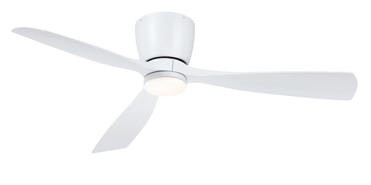 Fanimation Klinch 52-in Integrated LED Outdoor Flush Mount Matte White with Matte White Blades Propeller Ceiling Fan With Light - Remote Included ( 3 -Blade ) 5326243