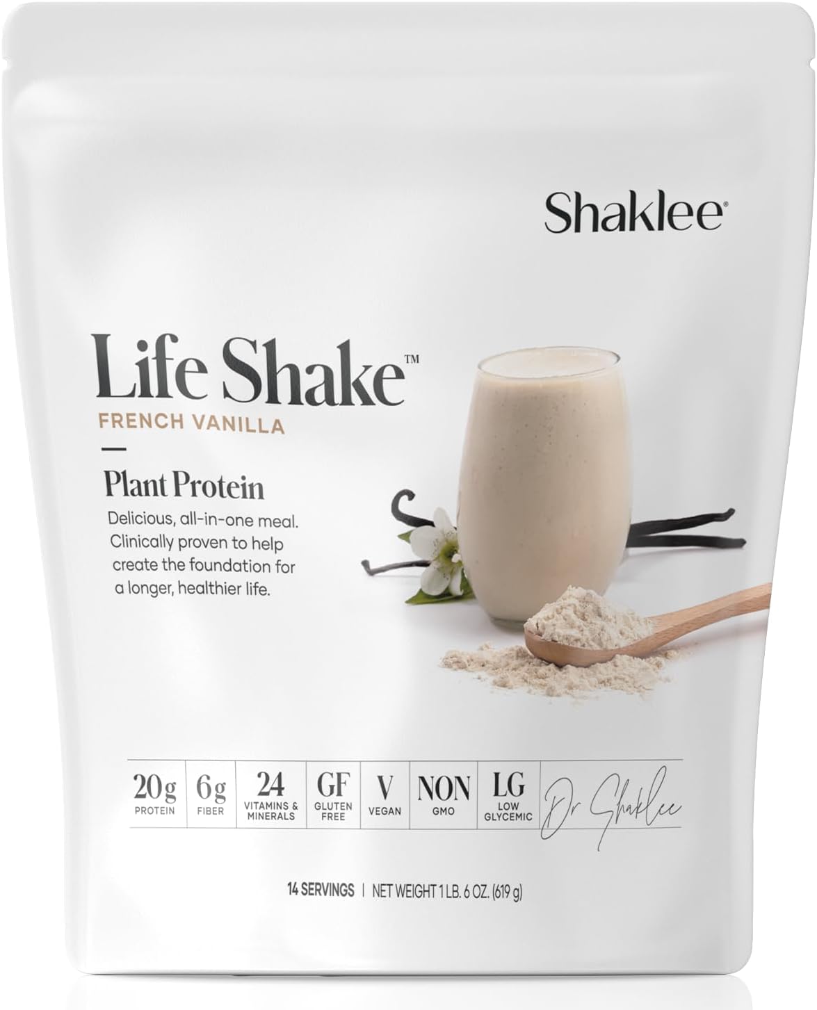 Shaklee Life Shake™ Plant Protein French Vanilla - Complete Meal Replacement with 20g Protein, 6g Fiber, 24 Vitamins & Minerals - Supports Satiety & Healthy Weight - Non-GMO - 14 Servings